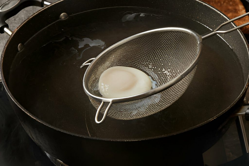 Poached Egg yang dimasak dengan teknik Poaching